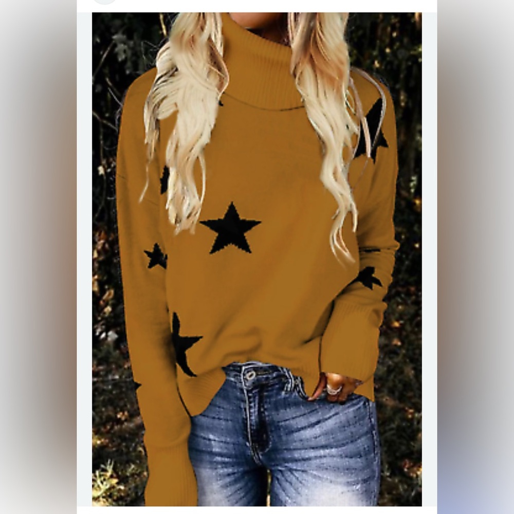 Kinkia Womens Casual Long Sleeve Turtleneck Star Pattern Sweater Size XL P3